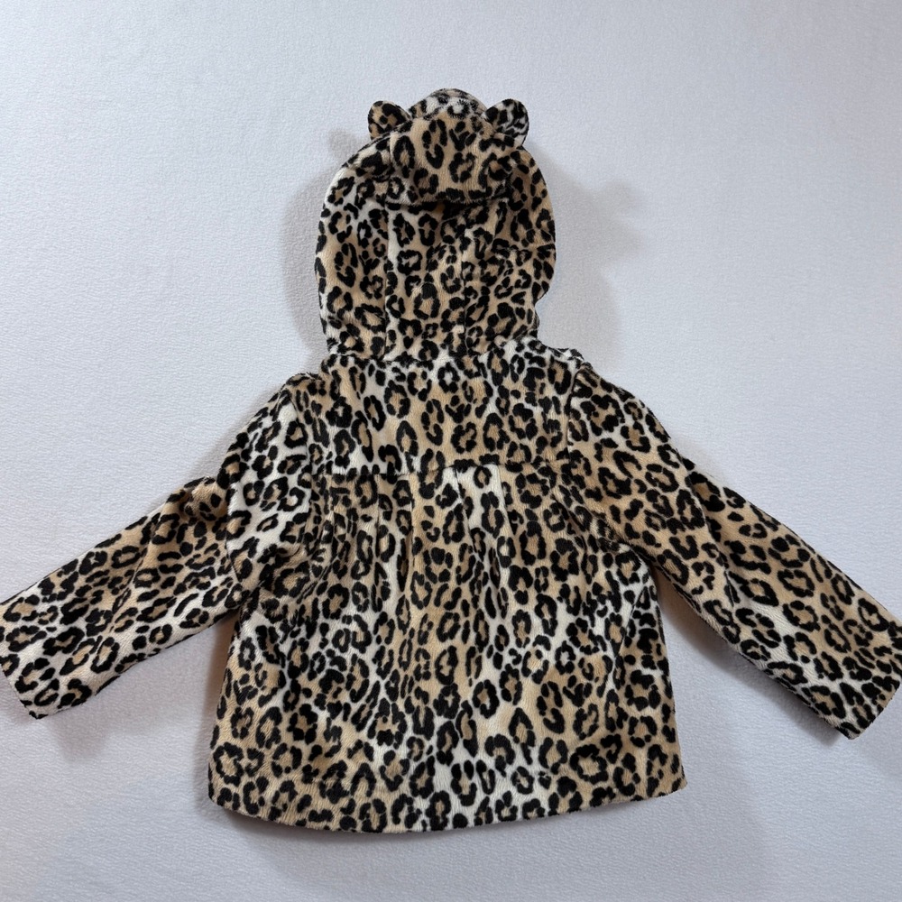 Gymboree Faux Fur Jacket Girls 2T-3T Leopard Print Hooded Ears Pink Lining Coat - Picture 4 of 8